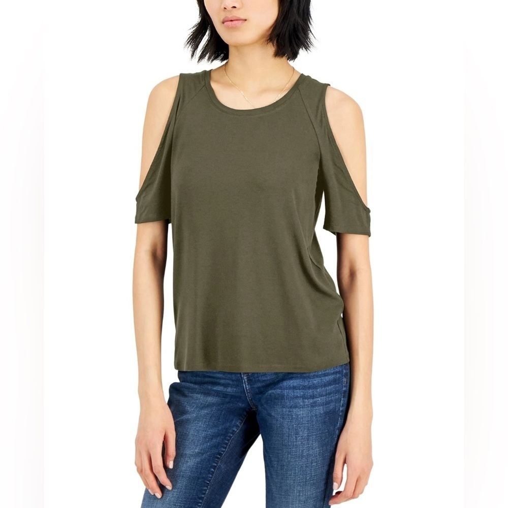 *Final Price* INC International Concepts Olive Green Cold Shoulder Short Sleeve